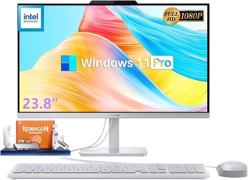 كمبيوتر مكتبي Lenovo A100 مقاس 23.8 بوصة FHD الكل في واحد، معالج Intel N100، ذاكرة الوصول العشوائي 16 جيجابايت، 512 جيجابايت SSD، Windows 11 Pro، Wi-Fi 6، بلوتوث، كاميرا ويب مدمجة، HDMI، لوحة مفاتيح وماوس سلكية، كمبيوتر AIO للأعمال in Kuwait