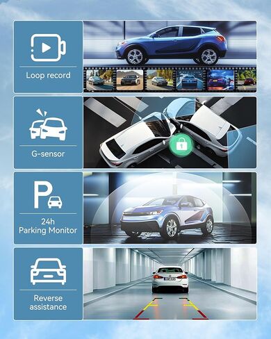 كاميرا مرآة الرؤية الخلفية بدقة 4K مع CarPlay&Andorid Auto، وكاميرا أمامية وخلفية مرآة ذكية مقاس 12 بوصة للسيارة مع التحكم الصوتي وشاشة تعمل باللمس، ومساعدة عكسية/تسجيل حلقي/مستشعر G/بطاقة 64 جيجابايت متضمنة in Kuwait