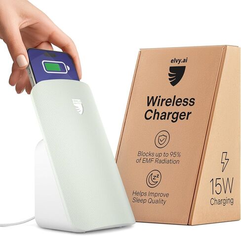 Elvy Fast Qi Wireless Charger for Cell Phones - Designed with EMF Management Technology for Enhanced Charging, Advanced Environmental Shielding, Lab Tested by Ordos Tech, 2023 (Snow White) in Saudi Arabia