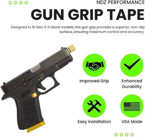 شريط قبضة المسدس الحبيبي NDZ متوافق مع Glock 19، 23، 32، 38 - Gen 3–5 - مُحسِّن قبضة المسدس المزخرف - صنع في الولايات المتحدة الأمريكية in Kuwait