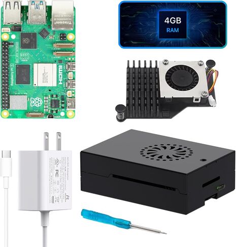 مجموعة iRasptek Basic Starter Kit لـ Raspberry Pi 5 4GB RAM - تتضمن لوحة 4GB، ومصدر طاقة 27W PD، وحافظة معدنية Pi5 ومبرد نشط in Kuwait