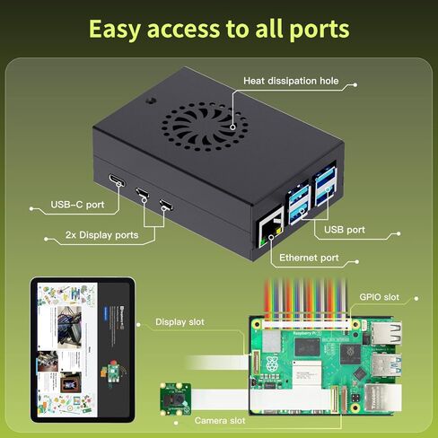 مجموعة iRasptek Basic Starter Kit لـ Raspberry Pi 5 4GB RAM - تتضمن لوحة 4GB، ومصدر طاقة 27W PD، وحافظة معدنية Pi5 ومبرد نشط in Kuwait