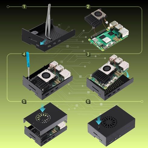 مجموعة iRasptek Basic Starter Kit لـ Raspberry Pi 5 4GB RAM - تتضمن لوحة 4GB، ومصدر طاقة 27W PD، وحافظة معدنية Pi5 ومبرد نشط in Kuwait
