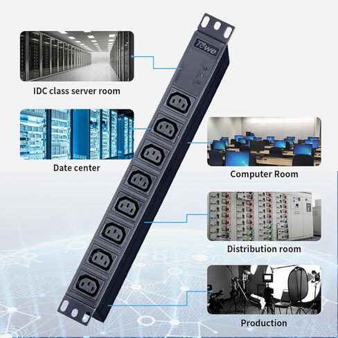 قطاع الطاقة، IEC C13 معدني 8 منافذ قابلة للتركيب، قطاع طاقة شديد التحمل مع قابس أمريكي 10 أقدام، 10 أمبير 2500 واط حامل خادم أفقي قابل للتركيب PDU/توزيع الطاقة في مركز البيانات in Saudi Arabia