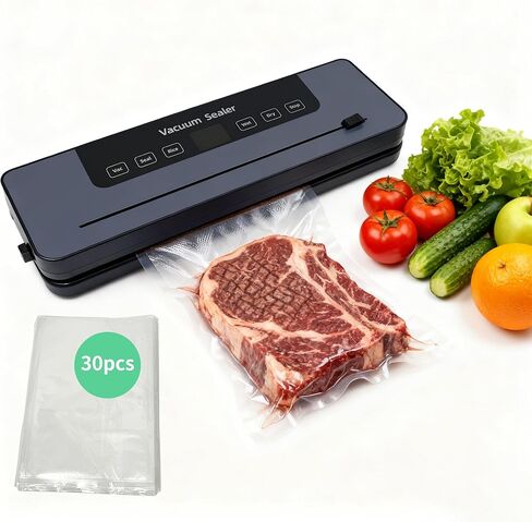 Multi-functional food vacuum sealing machine 75kpa, vacuum food preserver, vacuum sealer for food, kitchen gadgets,food preservation,powerful suction, 5 modes, built-in cutter, includes 30 vacuum bags in Saudi Arabia