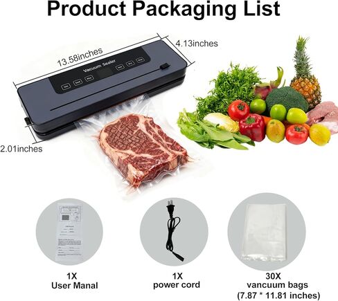 Multi-functional food vacuum sealing machine 75kpa, vacuum food preserver, vacuum sealer for food, kitchen gadgets,food preservation,powerful suction, 5 modes, built-in cutter, includes 30 vacuum bags in Saudi Arabia