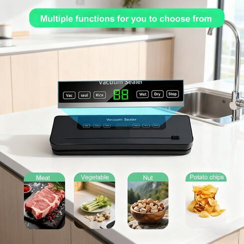 Multi-functional food vacuum sealing machine 75kpa, vacuum food preserver, vacuum sealer for food, kitchen gadgets,food preservation,powerful suction, 5 modes, built-in cutter, includes 30 vacuum bags in Saudi Arabia