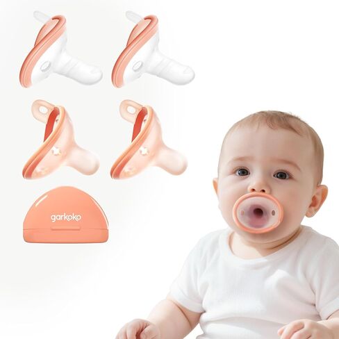 Pacifiers Gift Set, 4-Pack with Clip & Case, for Newborn 0-3M & Baby 3-6M, Breastlike & Thumb Shape, Non-Touch Face, Food-Grade Silicone in Kuwait