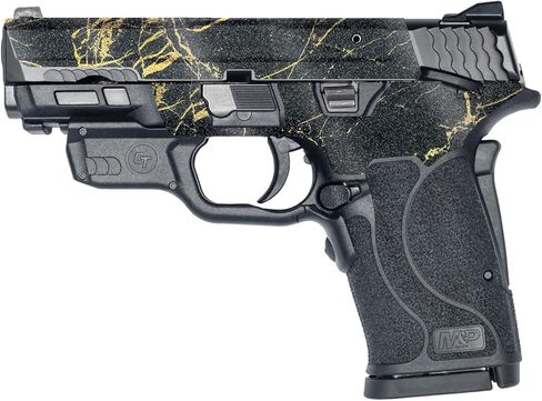 غلاف MightySkins اللامع المتوافق مع Smith & Wesson M&P 9mm Shield EZ M2.0 - رخام ذهبي أسود | لمسة نهائية لامعة واقية ومتينة شديدة اللمعان | سهل التطبيق | صنع في الولايات المتحدة الأمريكية in Kuwait