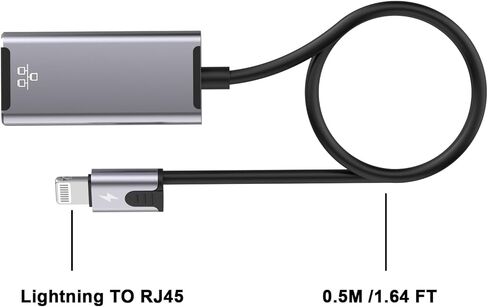 [Apple MFi Certified] 2 in 1 RJ45 Ethernet LAN Network Adapter with Charging Port, Lightning to E thernet Cable,1.6ft iPhone to RJ45 Ethernet Cord for iPhone iPad iPod Laptop,Supports 100Mbps in Kuwait
