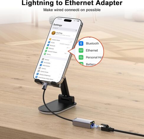 [Apple MFi Certified] 2 in 1 RJ45 Ethernet LAN Network Adapter with Charging Port, Lightning to E thernet Cable,1.6ft iPhone to RJ45 Ethernet Cord for iPhone iPad iPod Laptop,Supports 100Mbps in Kuwait