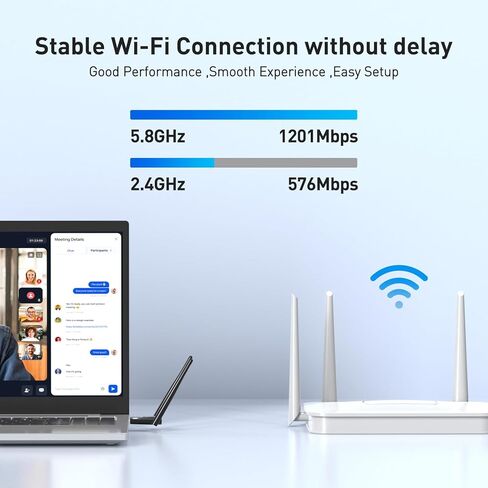 محول USB 3.0 WiFi للكمبيوتر المكتبي، محول شبكة لاسلكية AX1800 WiFi 6 ثنائي النطاق للتوصيل والتشغيل مع 2.4 جيجا هرتز، 5 جيجا هرتز، 2 × هوائي عالي الكسب، OFDMA، MU-MIMO، WPA3، يدعم Windows 11/10 in Kuwait