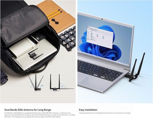 محول USB 3.0 WiFi للكمبيوتر المكتبي، محول شبكة لاسلكية AX1800 WiFi 6 ثنائي النطاق للتوصيل والتشغيل مع 2.4 جيجا هرتز، 5 جيجا هرتز، 2 × هوائي عالي الكسب، OFDMA، MU-MIMO، WPA3، يدعم Windows 11/10 in Kuwait