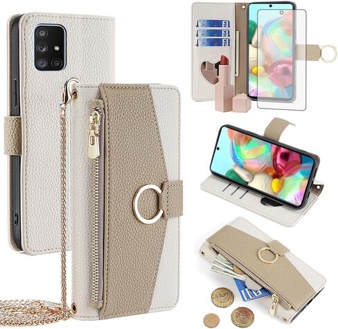حافظة هاتف Asuwish لهاتف Samsung Galaxy A71 5G مع واقي شاشة ومرآة من جلد البولي يوريثان وغطاء قلاب وحامل بطاقة الائتمان وحزام كروس وحامل خلية A 71 G5 71A S71 للنساء والفتيات باللون الأبيض in Kuwait