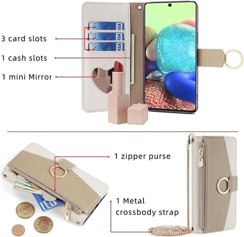 Asuwish Phone Case for Samsung Galaxy A71 5G Wallet Cover with Screen Protector and Mirror PU Leather Flip Cover Ring Credit Card Holder Crossbody Strap Stand Cell A 71 G5 71A S71 Women Girls White in Saudi Arabia