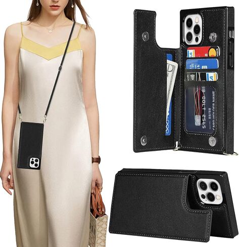CCSmall for Apple iPhone 13 Mini Wallet Case Crossbody with Card Holder, Adjustable Removable Lanyard Strap Cover for Women Shockproof Purse Phone Case for iPhone 13 Mini XKSK Black in Saudi Arabia