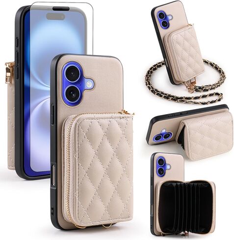 غطاء محفظة Argyle لهاتف iPhone 17 مقاس 6.3 بوصة مع حزام كتف وواقي شاشة من الزجاج المقسى، وحامل بطاقات من جلد البولي يوريثان وسحاب لهاتف i Phone17 i17 17 حافظة للنساء والفتيات باللون الأسود in Saudi Arabia