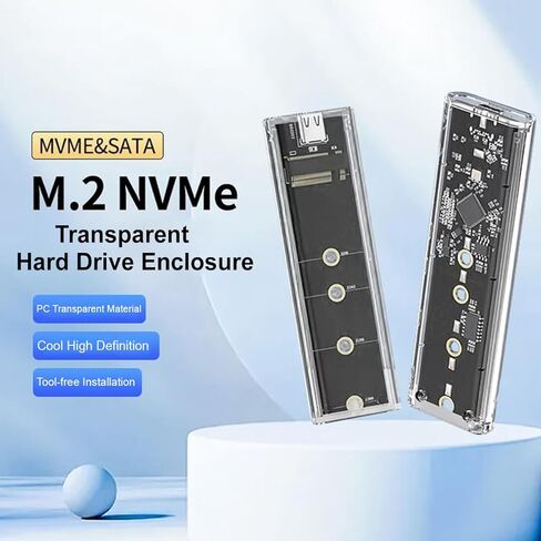 M.2 NVMe SSD Enclosure Transparent, Tool Free Hard Drive case, USB 3.1 Gen 2 10Gbps Transparent Enclosure Adapter for M.2 Pcle SSD Size 2230 2242 2260 2280 in Saudi Arabia