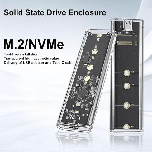 M.2 NVMe SSD Enclosure Transparent, Tool Free Hard Drive case, USB 3.1 Gen 2 10Gbps Transparent Enclosure Adapter for M.2 Pcle SSD Size 2230 2242 2260 2280 in Saudi Arabia