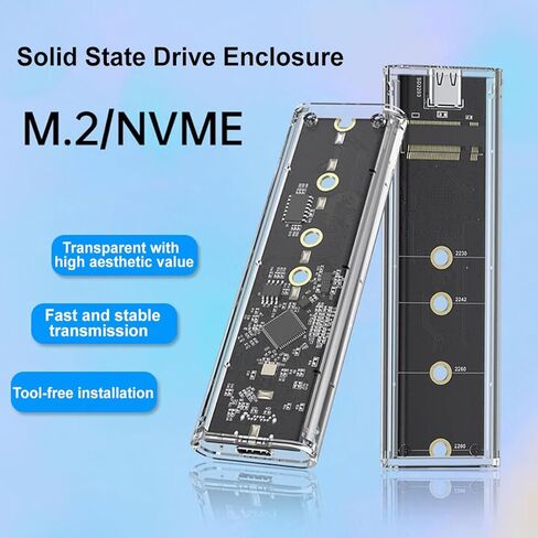 M.2 NVMe SSD Enclosure Transparent, Tool Free Hard Drive case, USB 3.1 Gen 2 10Gbps Transparent Enclosure Adapter for M.2 Pcle SSD Size 2230 2242 2260 2280 in Saudi Arabia