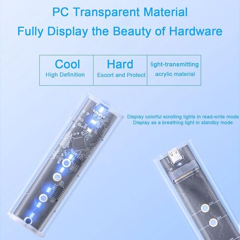 M.2 NVMe SSD Enclosure Transparent, Tool Free Hard Drive case, USB 3.1 Gen 2 10Gbps Transparent Enclosure Adapter for M.2 Pcle SSD Size 2230 2242 2260 2280 in Saudi Arabia