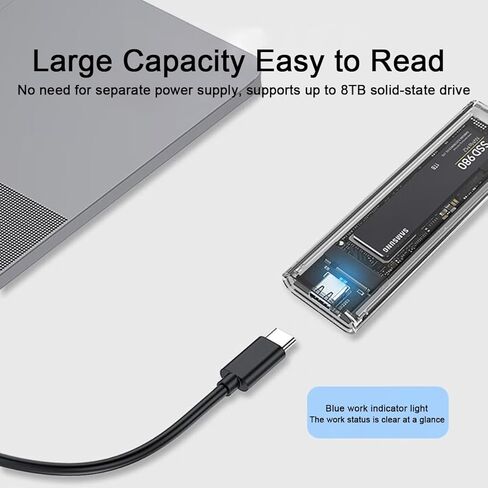 M.2 NVMe SSD Enclosure Transparent, Tool Free Hard Drive case, USB 3.1 Gen 2 10Gbps Transparent Enclosure Adapter for M.2 Pcle SSD Size 2230 2242 2260 2280 in Saudi Arabia