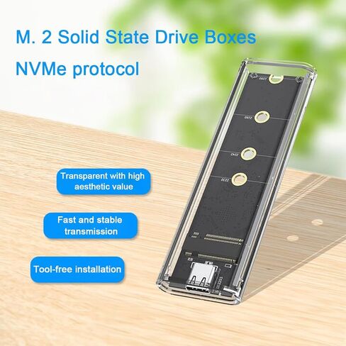 M.2 NVMe SSD Enclosure Transparent, Tool Free Hard Drive case, USB 3.1 Gen 2 10Gbps Transparent Enclosure Adapter for M.2 Pcle SSD Size 2230 2242 2260 2280 in Saudi Arabia