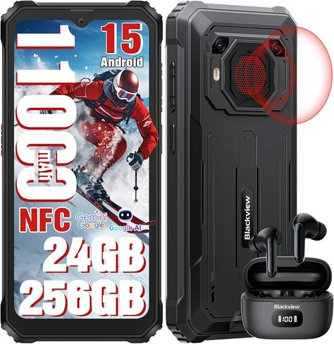 Blackview BV6200Plus هاتف متين Android 15، 98dB Super مكبر صوت 11000 مللي أمبير، 24 جيجابايت + 256 جيجابايت/2 تيرابايت هاتف ذكي متين غير مقفل، 6.56 بوصة HD + 90 هرتز مقاوم للماء 2025 NFC/بصمة الإصبع/GPS/T-moblie/IP69K/3 فتحات in Kuwait