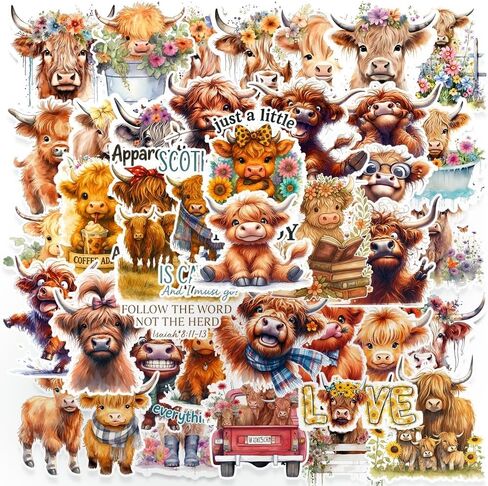 100 قطعة من ملصقات بقرة المرتفعات، ملصقات بقرة المرتفعات المضحكة، شارات الفينيل المقاومة للماء لأجهزة الكمبيوتر المحمول، زجاجة مياه، مجلة، سجل القصاصات in Kuwait