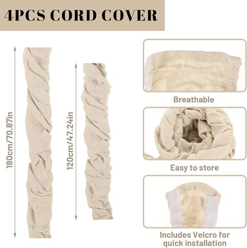 STARVAST 4Pcs Fabric Cord Cover, 6 Feet and 4 Feet Length, Chain Cable Sleeve Chandelier Lighting Wire Cord Cover, Easy to Install for Chandeliers Lighting Wire Cable Management and Hiding, Off-White in Saudi Arabia