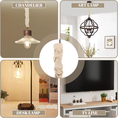 STARVAST 4Pcs Fabric Cord Cover, 6 Feet and 4 Feet Length, Chain Cable Sleeve Chandelier Lighting Wire Cord Cover, Easy to Install for Chandeliers Lighting Wire Cable Management and Hiding, Off-White in Saudi Arabia