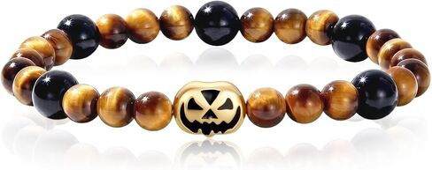 Cicy Bell Halloween Bracelets for Women Gothic 8MM Natural Gemstone Stretch Bracelet Unisex Bead Chains with Pumpkin Skull Charms in Saudi Arabia