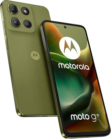 Motorola Moto G15 4G LTE (XT2521-2) 4+128GB Dual Sim | GSM Unlocked | International Model | for T-Mobile, Metro PCS, Mint, Ultra, & Tello - (Green) in Saudi Arabia