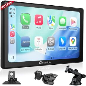 Carpuride W901 Pro with Wireless Bluetooth Transmission Portable Carplay & Android Auto Car Stereo, 9 inch 1080P Touch Screen, Mirror Link/GPS/Siri/FM, with 3 Bracket in Kuwait