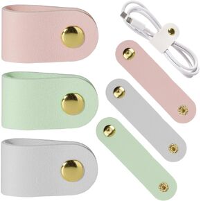 6 Pack PU Leather Cord Organizer, Reusable Cable Straps Clips Phone Cord Ties Charging Cords Power Cords Travel Organizer Earphone USB Holder Snap Closure Multipurpose Cable Management Clips in Kuwait