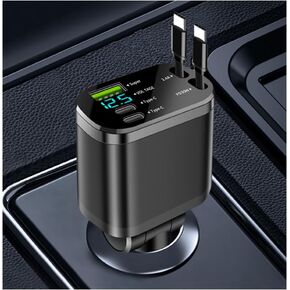 محول شاحن سيارة قابل للسحب 5 في 1، شاحن هاتف سيارة مطور مع كابل PD 30 واط ومنفذ شحن USB سريع، منافذ USB عالمية وشواحن سيارات USB C متوافقة مع Android وiPhone in Kuwait