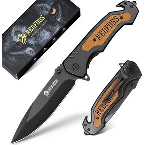 NedFoss Pocket Folding Knife NF18, 3 in 1 Pocket Knife for Men, Survival Knife with Liner-Lock Belt Clip, Seat Belt Cutter, Glass Breaker, Hunting knife for Camping Hiking in Kuwait