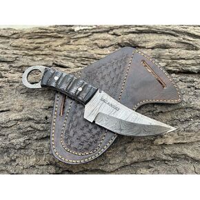 سكاكين TAC - سكين بقاء Bushcraft 12T27 شفرة ثابتة من الفولاذ الدمشقي في الهواء الطلق - مقبض من خشب الباكا - غمد جلد الفطيرة - سكين ميداني تقليدي للتخييم وصيد الأسماك والصيد والرجال والنساء - سكين EDC للحمل على الحزام - (أسود) in Kuwait