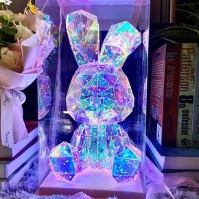 LED Valentines Romantic Gift Teddy Bear Night Light, Holographic Iridescent Design, Nursery Decor Display Box with Ribbon (Red Heart, Medium) in Kuwait