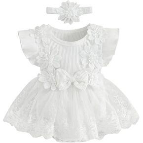 Baby Girl Dress Romper Flowers Embroidery Baby Lace Romper Infant Girl Summer Spring Clothes With Headband in Saudi Arabia