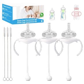 Straw Cup Conversion Kit Compatible with Dr. Brown's Wide-Neck Baby Bottles,Toddler Transition Kit with Soft Straw Nipple,Bottle Handles,Storage Bottle Caps (Model 2) in Kuwait