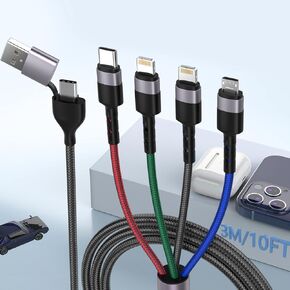 3-in-1 Light Up LED Flowing Lightning/Type C/Micro USB Car Glowing Charge Cable for iPhone,Blue Multi RGB Car Charger Cord for Apple iPhone 15/14/13/12/11 Pro Max/XR/XS/SE,iPad/Android/Samsung-4FT in Saudi Arabia