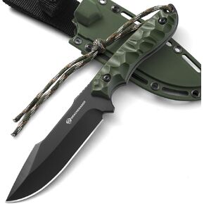 9.29" Fixed Blade Knife with Sheath B-ER-DROP POINT, 5Cr14MoV Steel Full Tang Tactical Knife for Men with ABS Handle,Khaki-Sliver in Kuwait