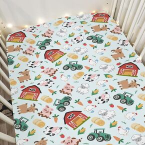 Colorful Farm Animals Baby Crib Sheets for Boy Girl 52x28Inch Pig Cow Goat Chick Barn Tractor Soft Snug Fitted Crib Mattress Cover Farm Life Baby Sheet for Standard Crib and Toddler Bed Mattress in Kuwait