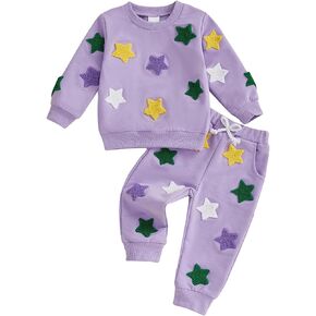 Toddler Baby Girl Boy Mardi Gras Outfit Long Sleeve Star Embroidery Sweatshirt Sweatpants Infant Carnival Clothes in Kuwait