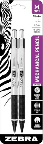 قلم Zebra M-301 قلم رصاص ميكانيكي ، برميل من الفولاذ المقاوم للصدأ ، نقطة غرامة ، 0.5 مم ، قبضة أسود ، عدد 2 (حزمة 1) in Saudi Arabia