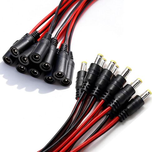 10 أزواج (18AWG حقيقي) 12 فولت 5 أمبير تيار مستمر كابل موصل توصيل أسطواني، 5.5 مم × 2.1 مم ذكر أنثى DC موصلات ضفيرة كابلات كاميرا المراقبة لكاميرا CCTV الأمنية O-116 in Saudi Arabia