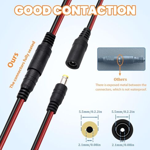 10 Pairs (Real 18AWG) 12V 5A DC Power Pigtail Barrel Plug Connector Cable,5.5mm x 2.1mm Male Female DC Pigtail Connectors Surveillance Camera Cables for CCTV Security Camera O-116 in Kuwait