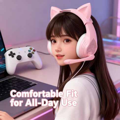 GIME Pink Gaming Headset - Cute Cat Ears Wired Over Ear Headphones with Mic - Compatible with Xbox/PS4/ PS5/ PC Computer/Laptop/Phone in Saudi Arabia