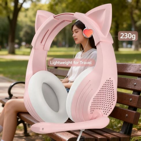 GIME Pink Gaming Headset - Cute Cat Ears Wired Over Ear Headphones with Mic - Compatible with Xbox/PS4/ PS5/ PC Computer/Laptop/Phone in Saudi Arabia